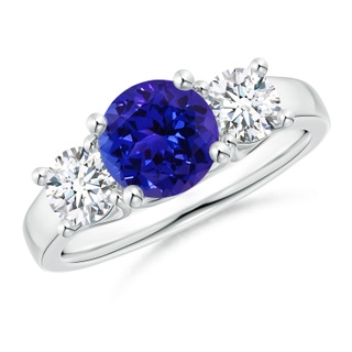 7mm AAAA Classic Round Tanzanite and Diamond Three Stone Ring in P950 Platinum