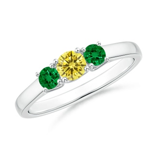 4mm AAAA Classic Round Fancy Intense Yellow Diamond Three Stone Ring in P950 Platinum