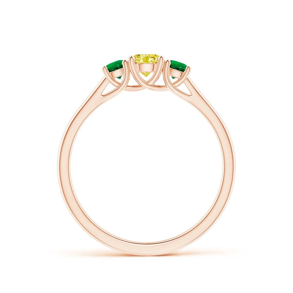 4mm AAAA Classic Round Fancy Intense Yellow Diamond Three Stone Ring in Rose Gold - side 199