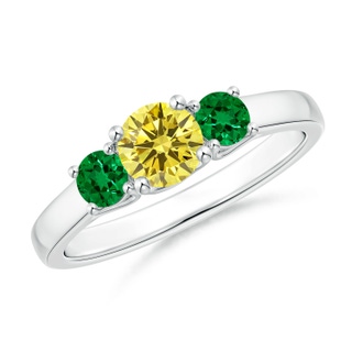 5mm AAAA Classic Round Fancy Intense Yellow Diamond Three Stone Ring in P950 Platinum