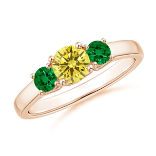 5mm AAAA Classic Round Fancy Intense Yellow Diamond Three Stone Ring in Rose Gold