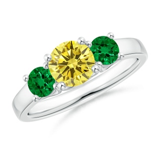 6mm AAAA Classic Round Fancy Intense Yellow Diamond Three Stone Ring in P950 Platinum