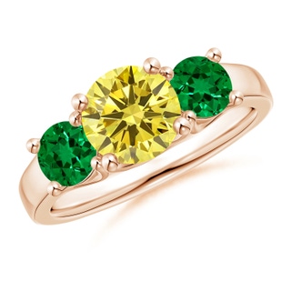 7mm AAAA Classic Round Fancy Intense Yellow Diamond Three Stone Ring in Rose Gold