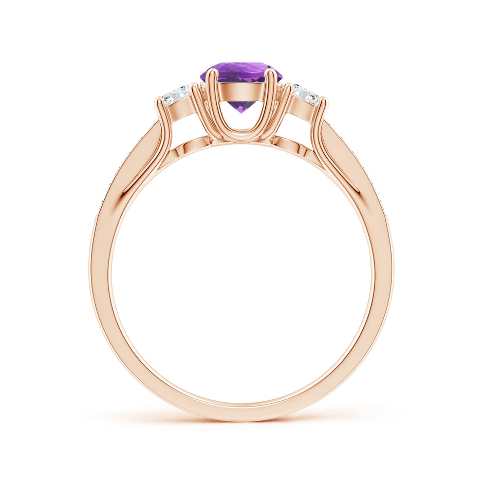 5mm AA Classic Prong Set Round Amethyst and Diamond Three Stone Ring in Rose Gold side 199