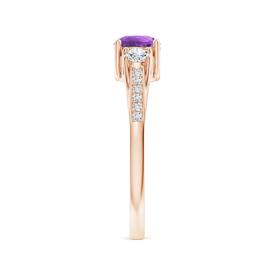 5mm AA Classic Prong Set Round Amethyst and Diamond Three Stone Ring in Rose Gold side 299