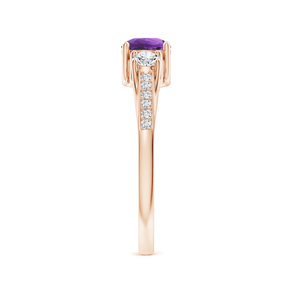 5mm AAA Classic Prong Set Round Amethyst and Diamond Three Stone Ring in Rose Gold side 299
