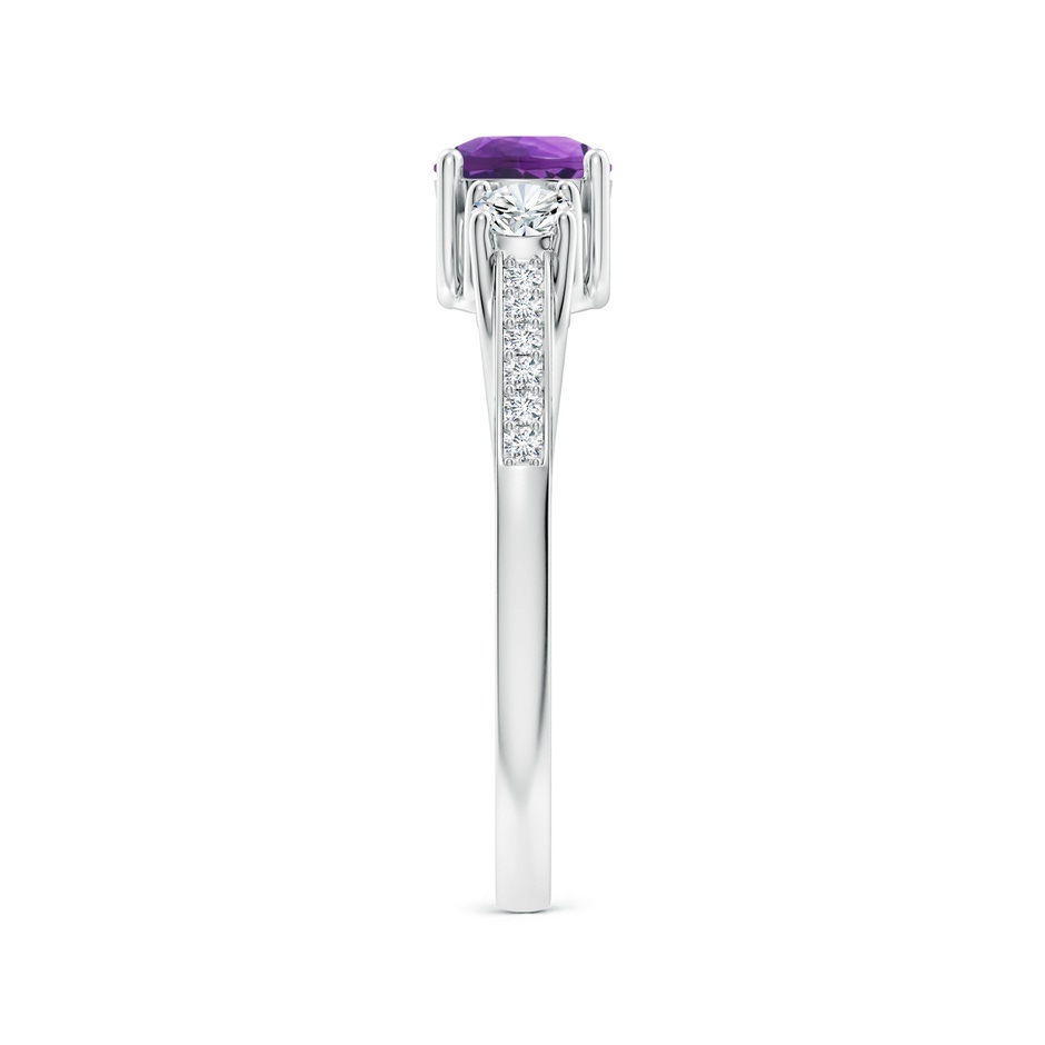 5mm AAA Classic Prong Set Round Amethyst and Diamond Three Stone Ring in White Gold side 299