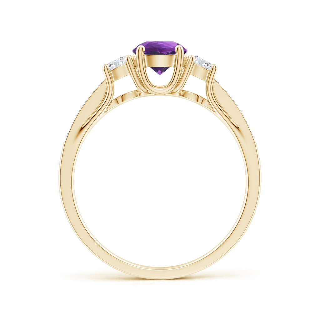 5mm AAA Classic Prong Set Round Amethyst and Diamond Three Stone Ring in Yellow Gold Side-1