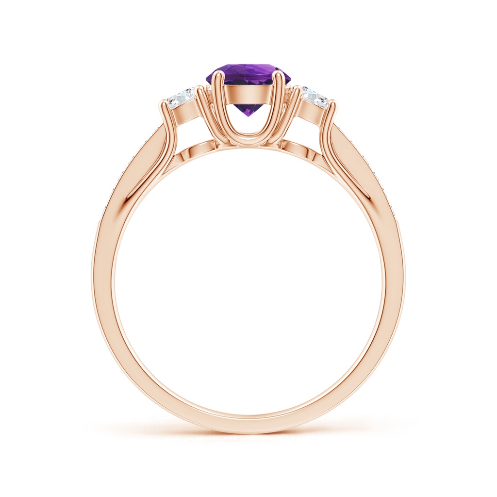5mm AAAA Classic Prong Set Round Amethyst and Diamond Three Stone Ring in Rose Gold - side 199