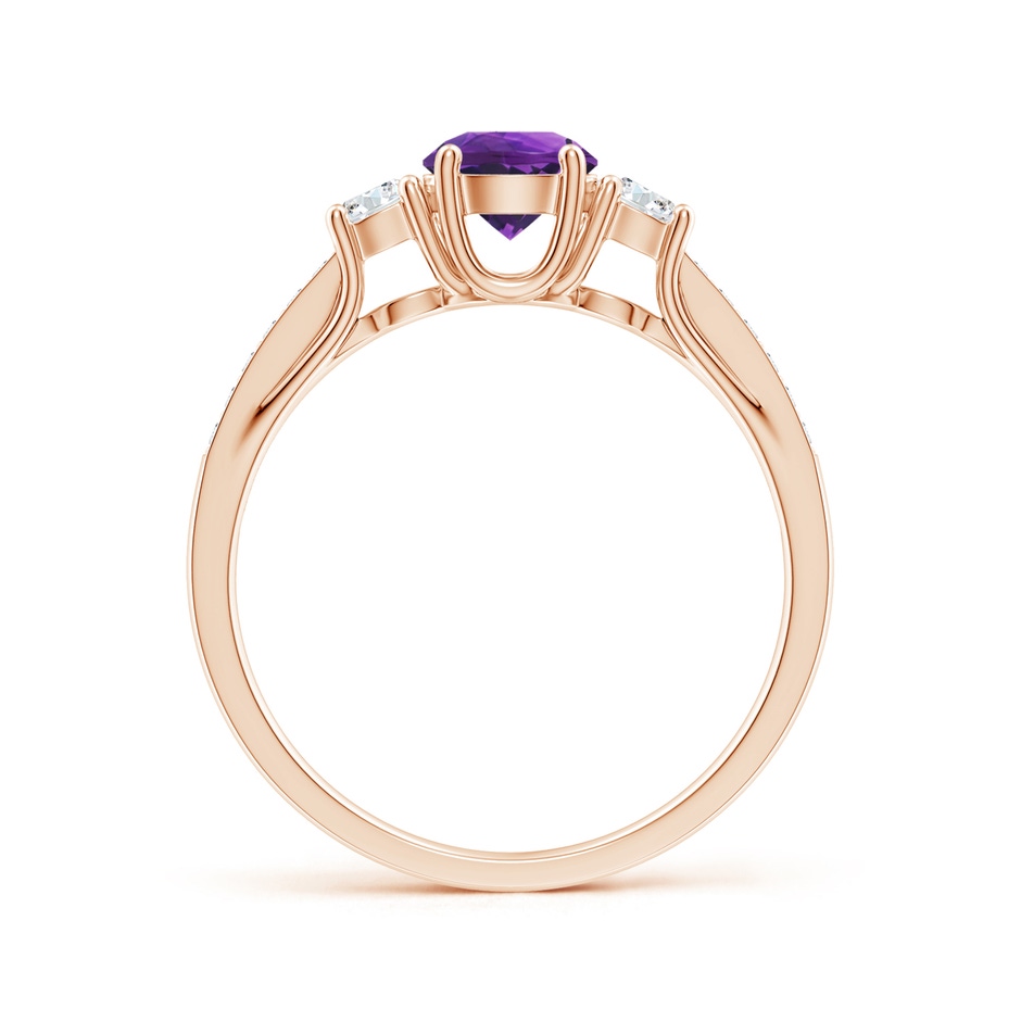5mm AAAA Classic Prong Set Round Amethyst and Diamond Three Stone Ring in Rose Gold side 199
