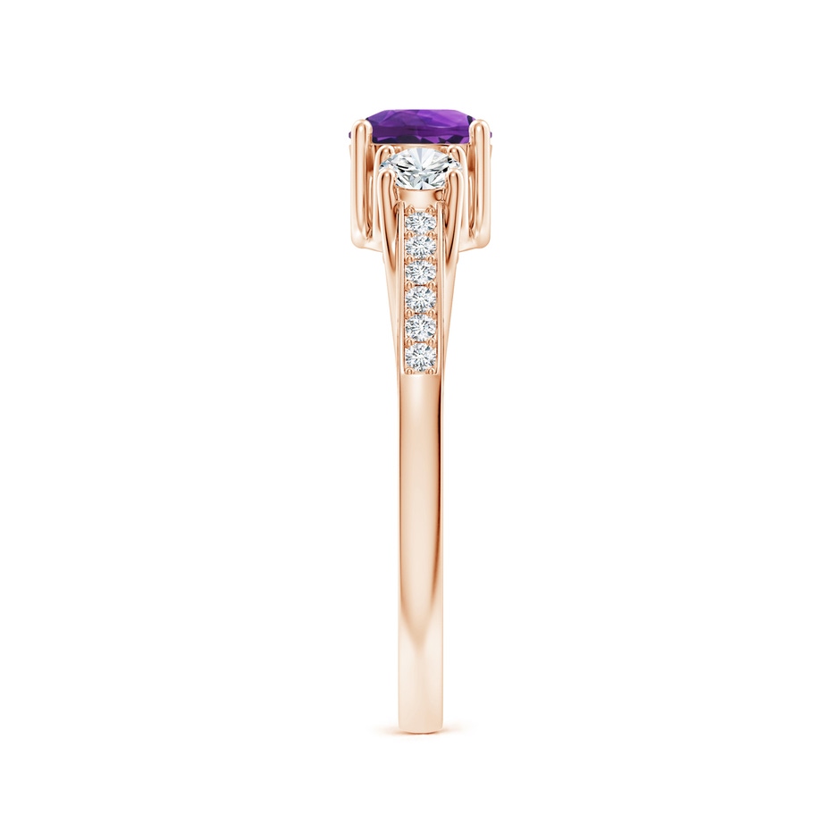 5mm AAAA Classic Prong Set Round Amethyst and Diamond Three Stone Ring in Rose Gold side 299