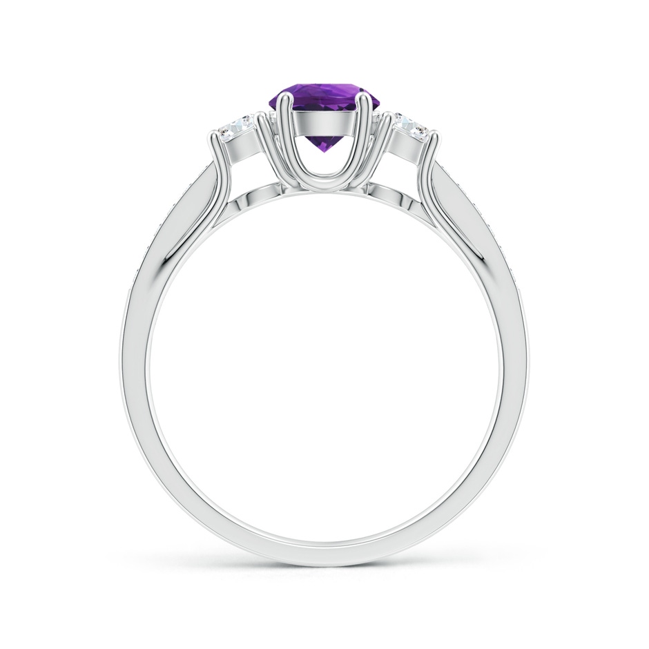 5mm AAAA Classic Prong Set Round Amethyst and Diamond Three Stone Ring in White Gold side-1