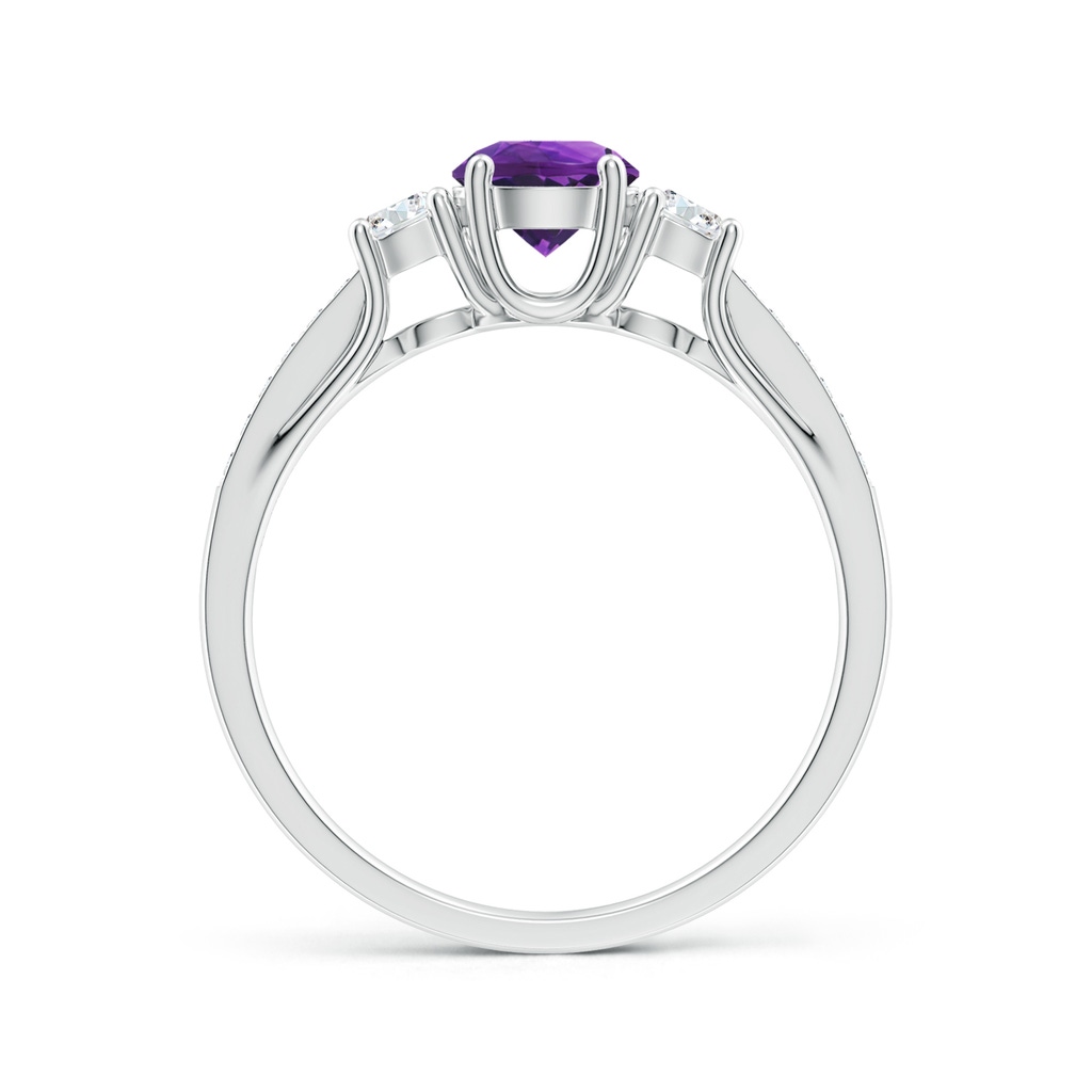 5mm AAAA Classic Prong Set Round Amethyst and Diamond Three Stone Ring in White Gold - side 199