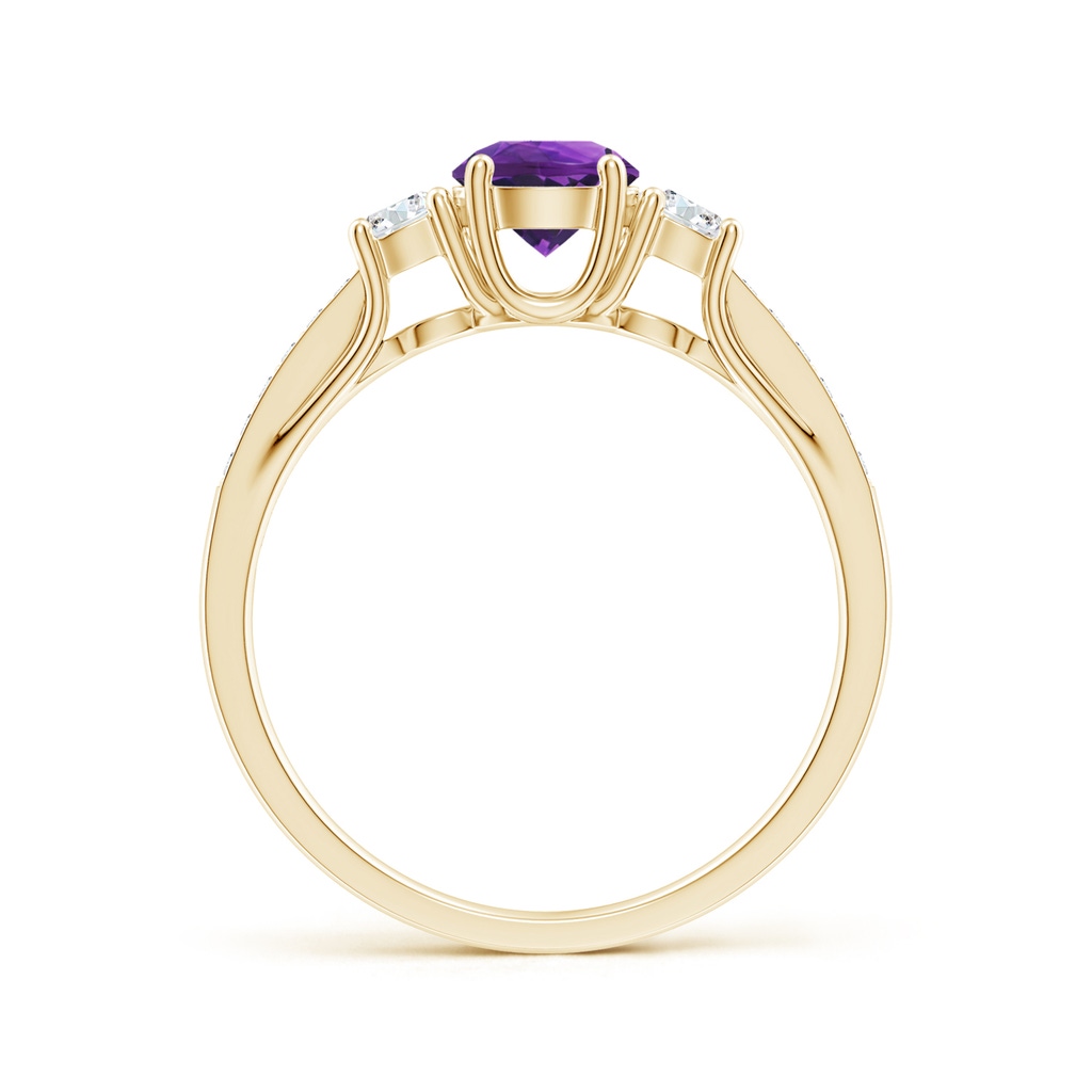 5mm AAAA Classic Prong Set Round Amethyst and Diamond Three Stone Ring in Yellow Gold - side 199