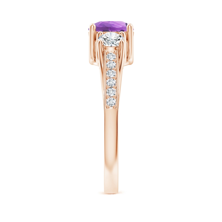 6mm A Classic Prong Set Round Amethyst and Diamond Three Stone Ring in Rose Gold side 299