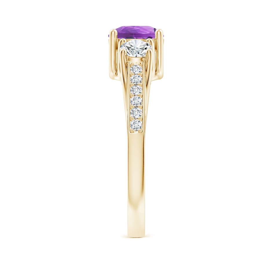 6mm AA Classic Prong Set Round Amethyst and Diamond Three Stone Ring in 18K Yellow Gold side 299