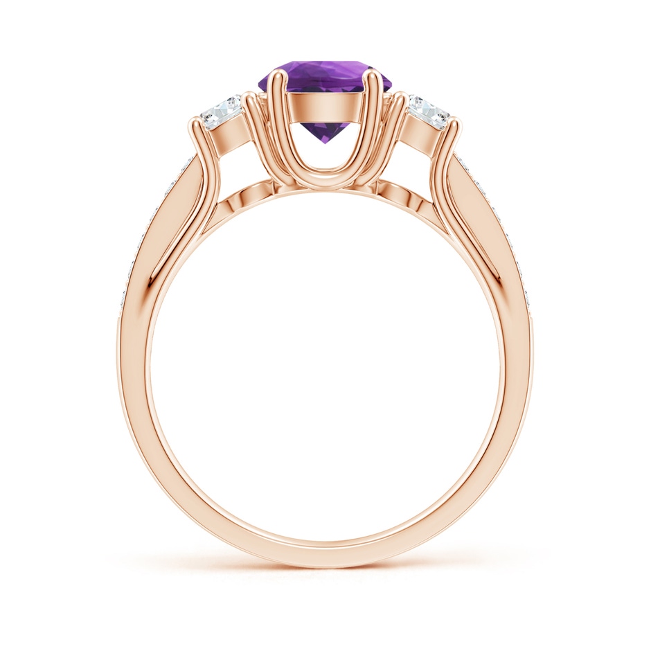 6mm AAA Classic Prong Set Round Amethyst and Diamond Three Stone Ring in 18K Rose Gold side 199