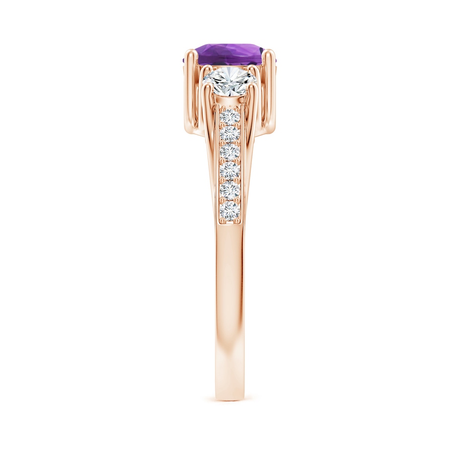 6mm AAA Classic Prong Set Round Amethyst and Diamond Three Stone Ring in 18K Rose Gold side 299