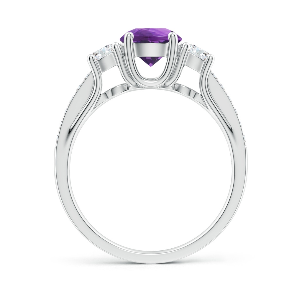 6mm AAA Classic Prong Set Round Amethyst and Diamond Three Stone Ring in White Gold Side-1