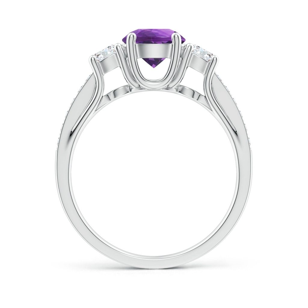 6mm AAA Classic Prong Set Round Amethyst and Diamond Three Stone Ring in White Gold - side 199