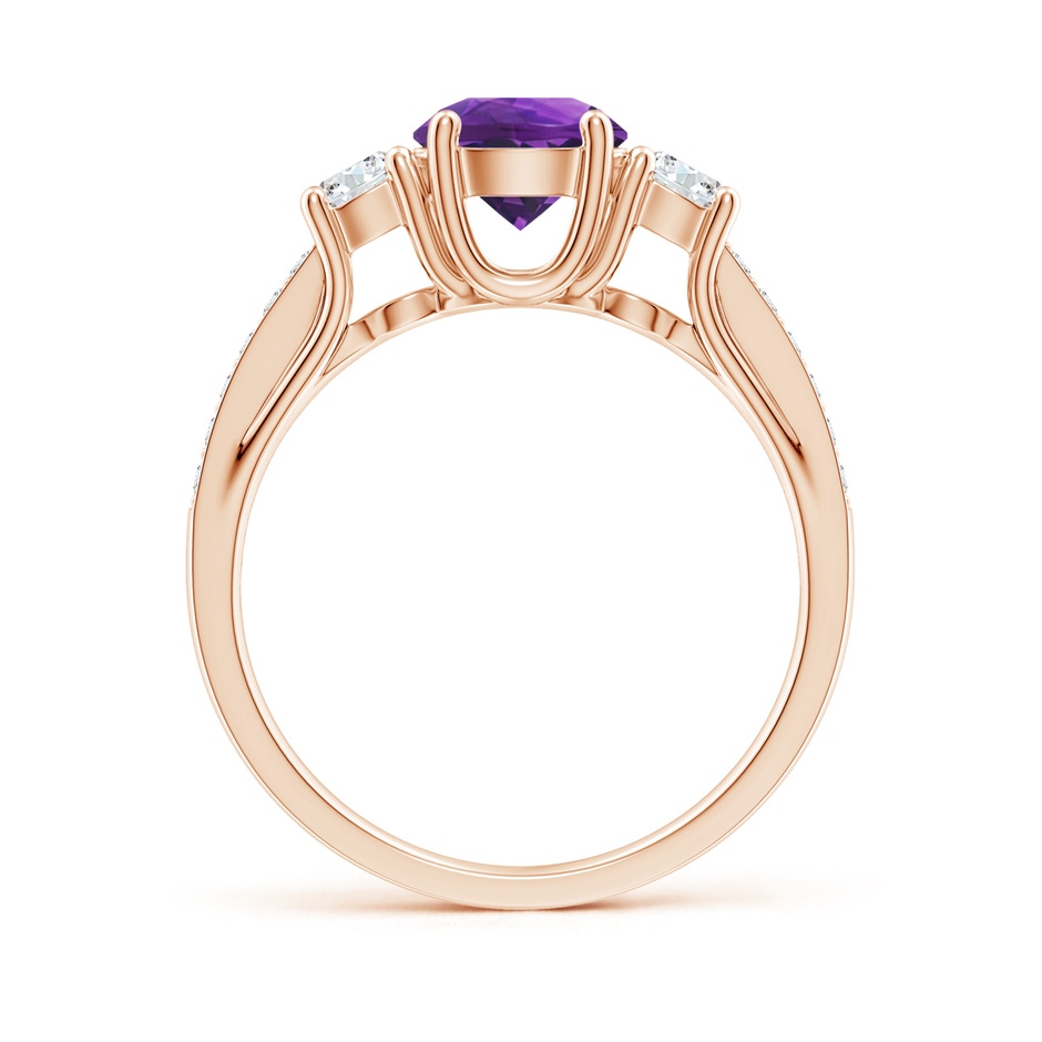 6mm AAAA Classic Prong Set Round Amethyst and Diamond Three Stone Ring in 18K Rose Gold side 199