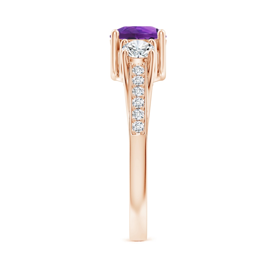 6mm AAAA Classic Prong Set Round Amethyst and Diamond Three Stone Ring in 18K Rose Gold side 299