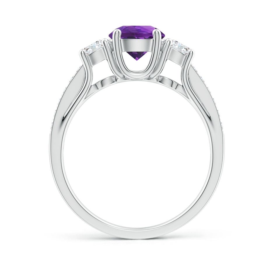 6mm AAAA Classic Prong Set Round Amethyst and Diamond Three Stone Ring in P950 Platinum side 199