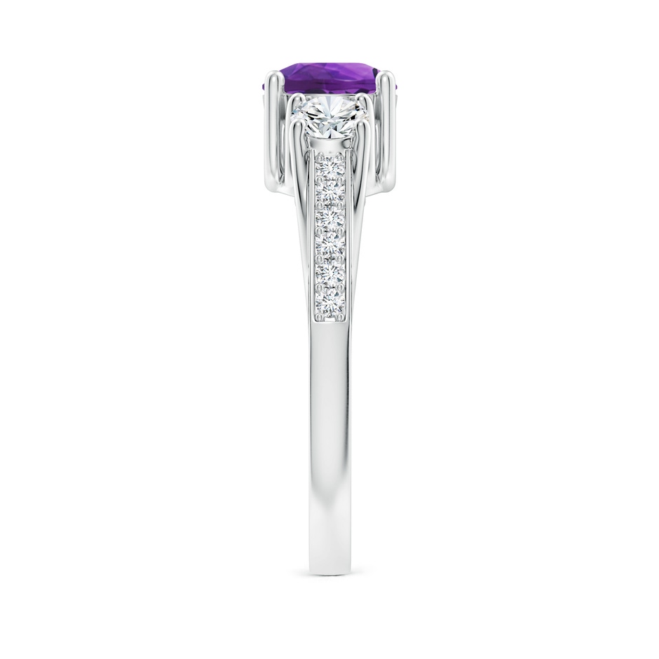 6mm AAAA Classic Prong Set Round Amethyst and Diamond Three Stone Ring in P950 Platinum side 299