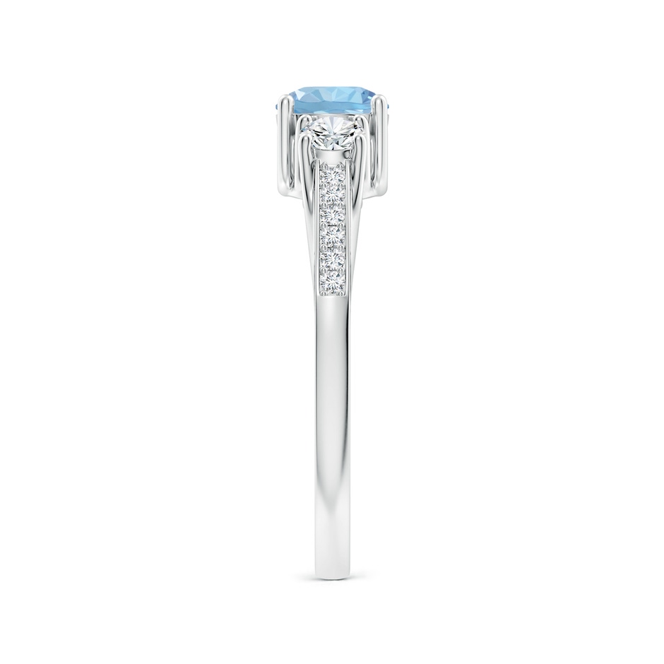 5mm AAA Classic Prong Set Round Aquamarine and Diamond Three Stone Ring in White Gold body-hand