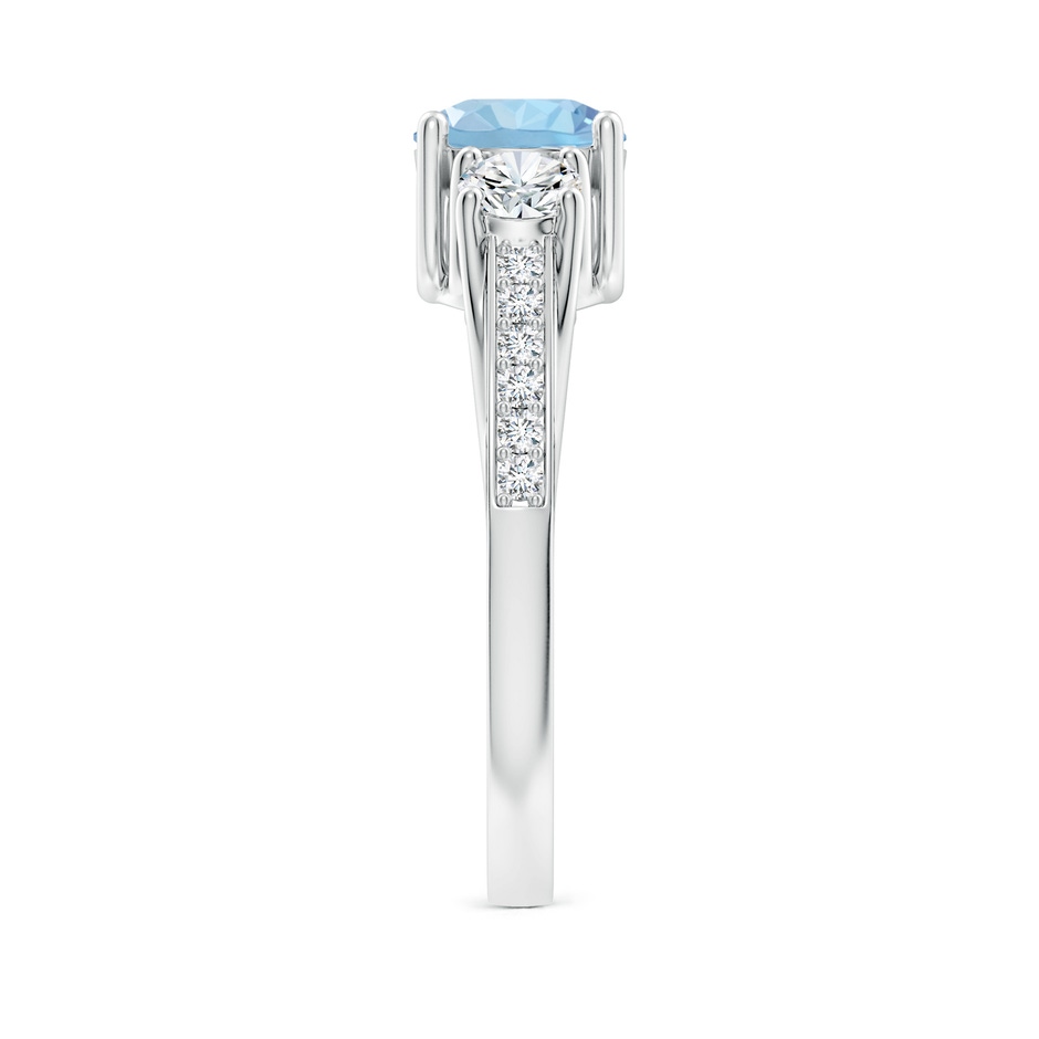 6mm AAA Classic Prong Set Round Aquamarine and Diamond Three Stone Ring in White Gold body-hand