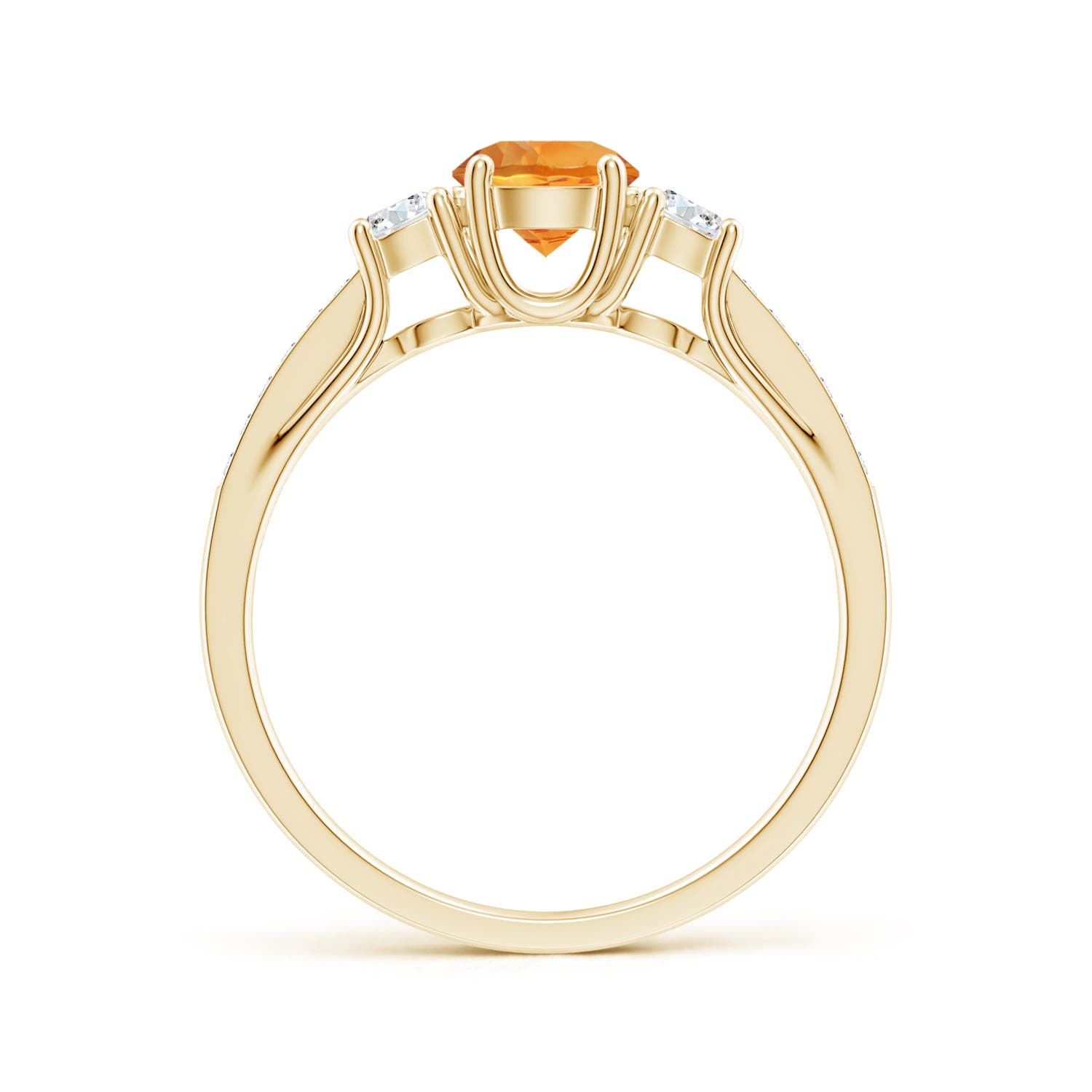 5mm AAA Classic Prong Set Round Citrine and Diamond Three Stone Ring in Yellow Gold - side 2
