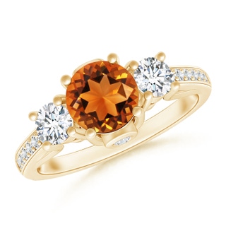6mm AAAA Classic Prong Set Round Citrine and Diamond Three Stone Ring in 9K Yellow Gold