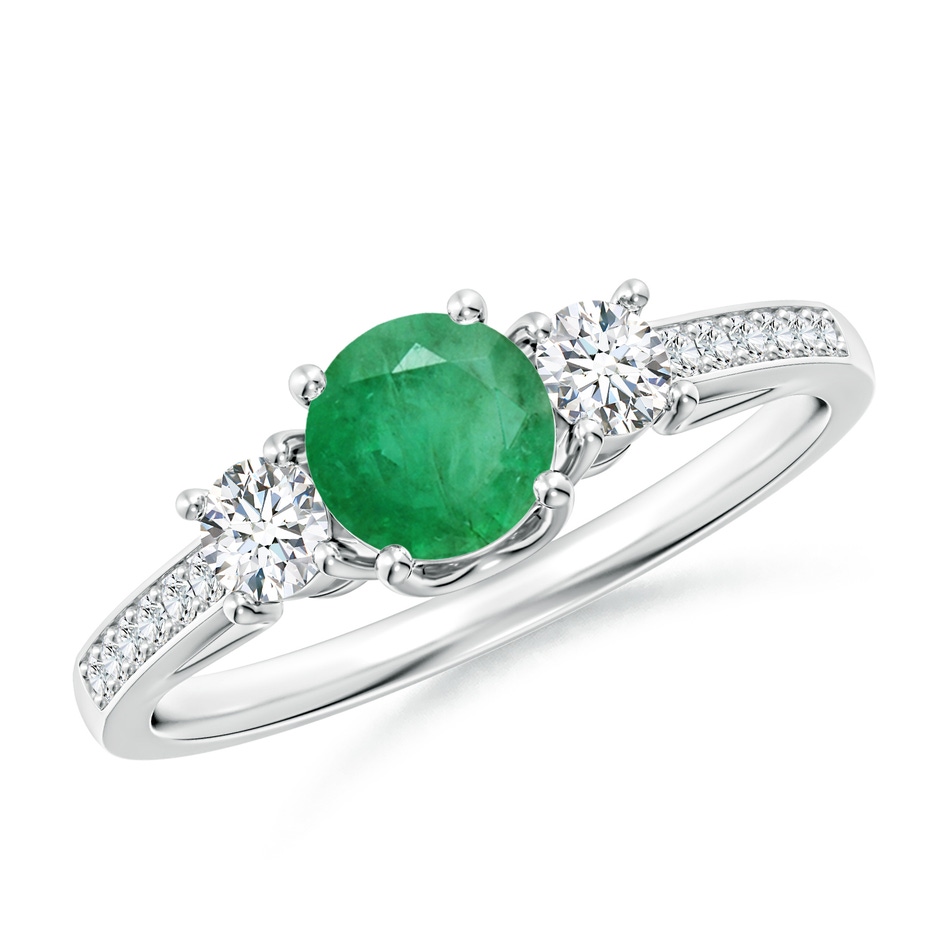 5mm A Classic Prong Set Round Emerald and Diamond Three Stone Ring in P950 Platinum 