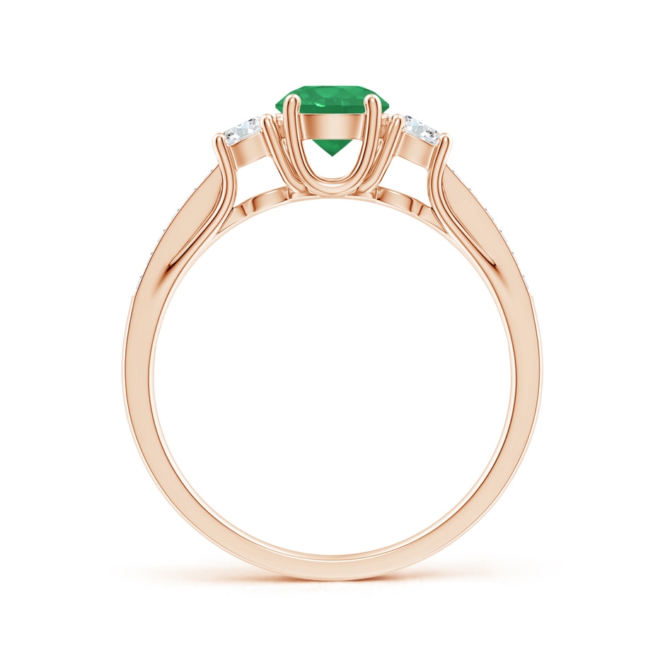 5mm A Classic Prong Set Round Emerald and Diamond Three Stone Ring in Rose Gold side 199