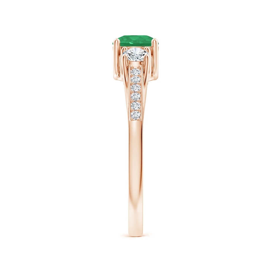 5mm A Classic Prong Set Round Emerald and Diamond Three Stone Ring in Rose Gold side 299