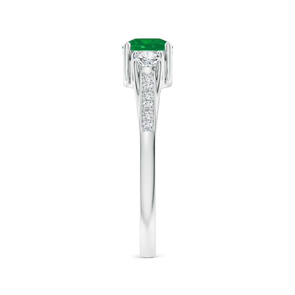 5mm AA Classic Prong Set Round Emerald and Diamond Three Stone Ring in P950 Platinum side 299