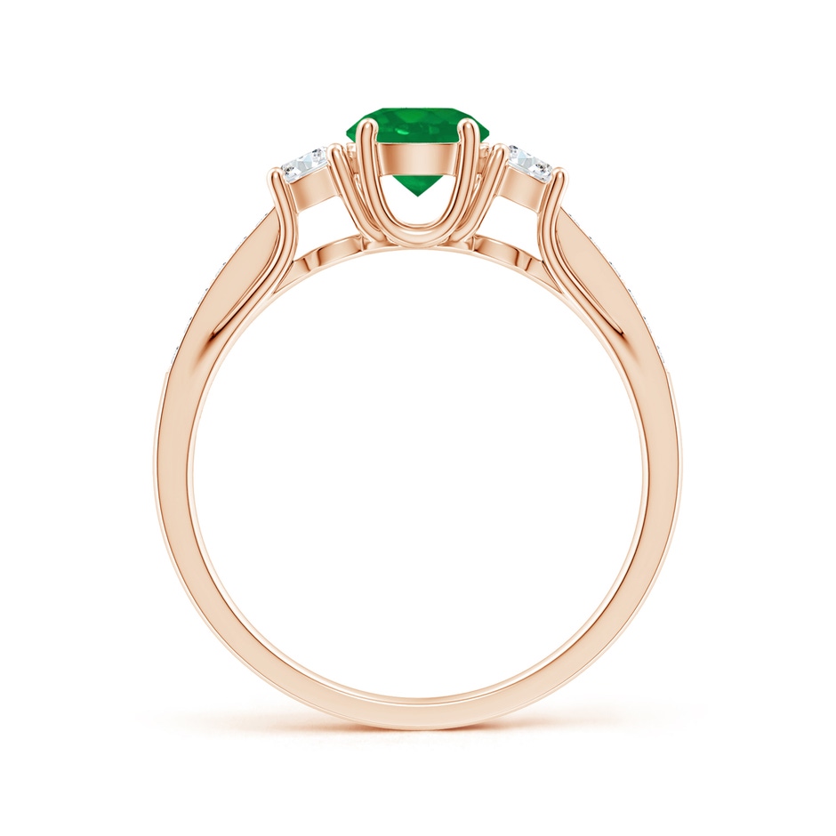 5mm AA Classic Prong Set Round Emerald and Diamond Three Stone Ring in Rose Gold side 199