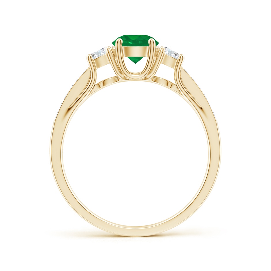 5mm AA Classic Prong Set Round Emerald and Diamond Three Stone Ring in Yellow Gold side 199
