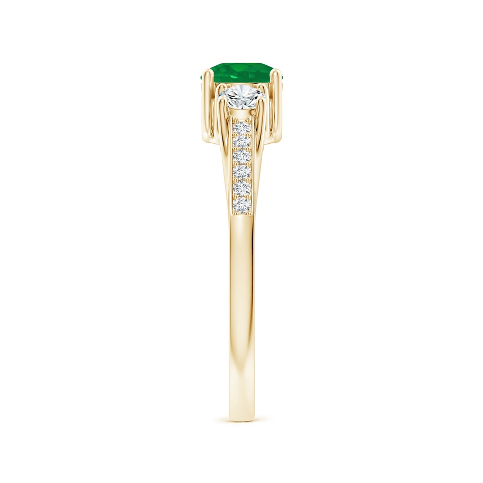 5mm AA Classic Prong Set Round Emerald and Diamond Three Stone Ring in Yellow Gold side 299