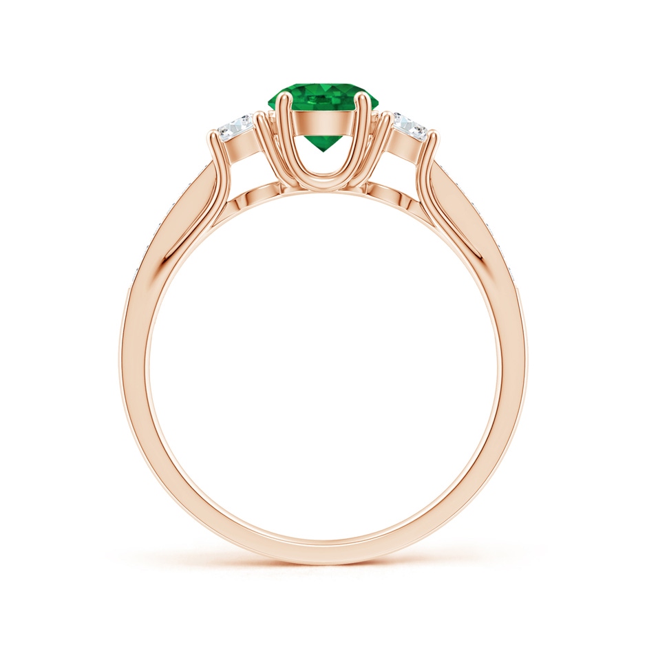 5mm AAA Classic Prong Set Round Emerald and Diamond Three Stone Ring in Rose Gold side 199