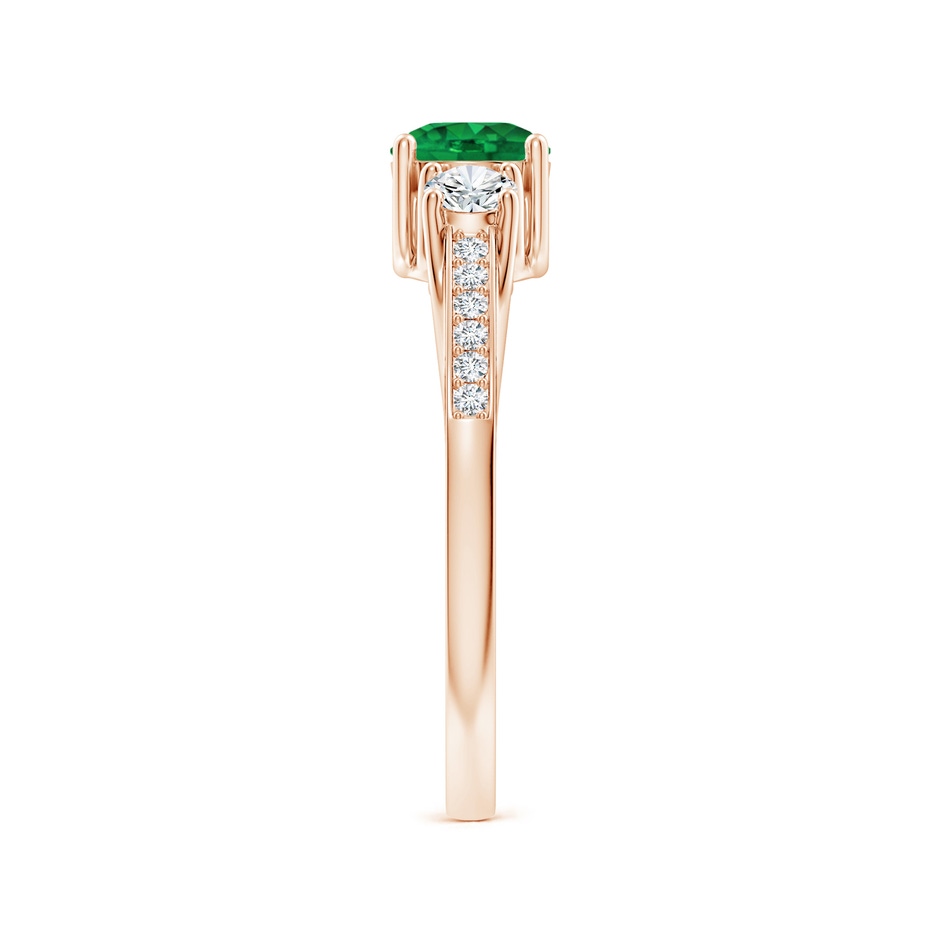 5mm AAA Classic Prong Set Round Emerald and Diamond Three Stone Ring in Rose Gold side 299