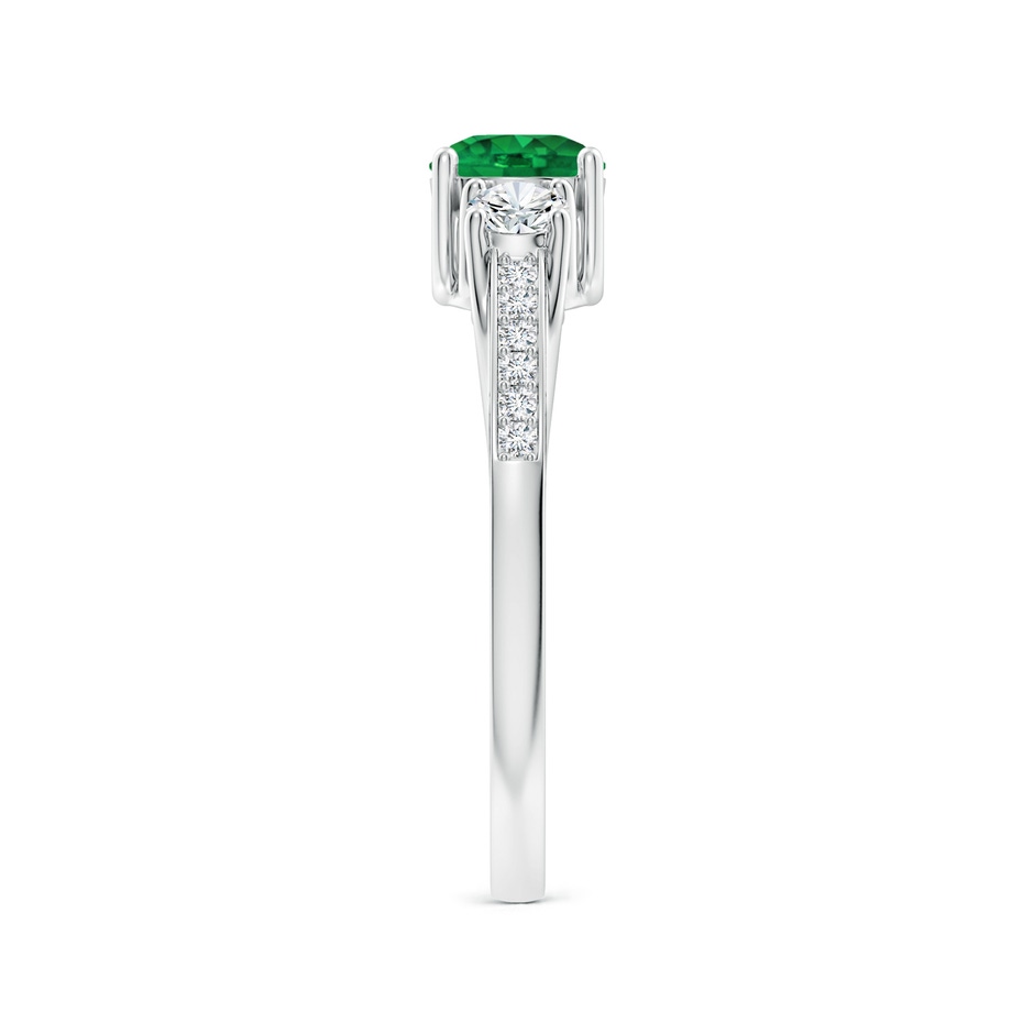 5mm AAA Classic Prong Set Round Emerald and Diamond Three Stone Ring in White Gold side 299