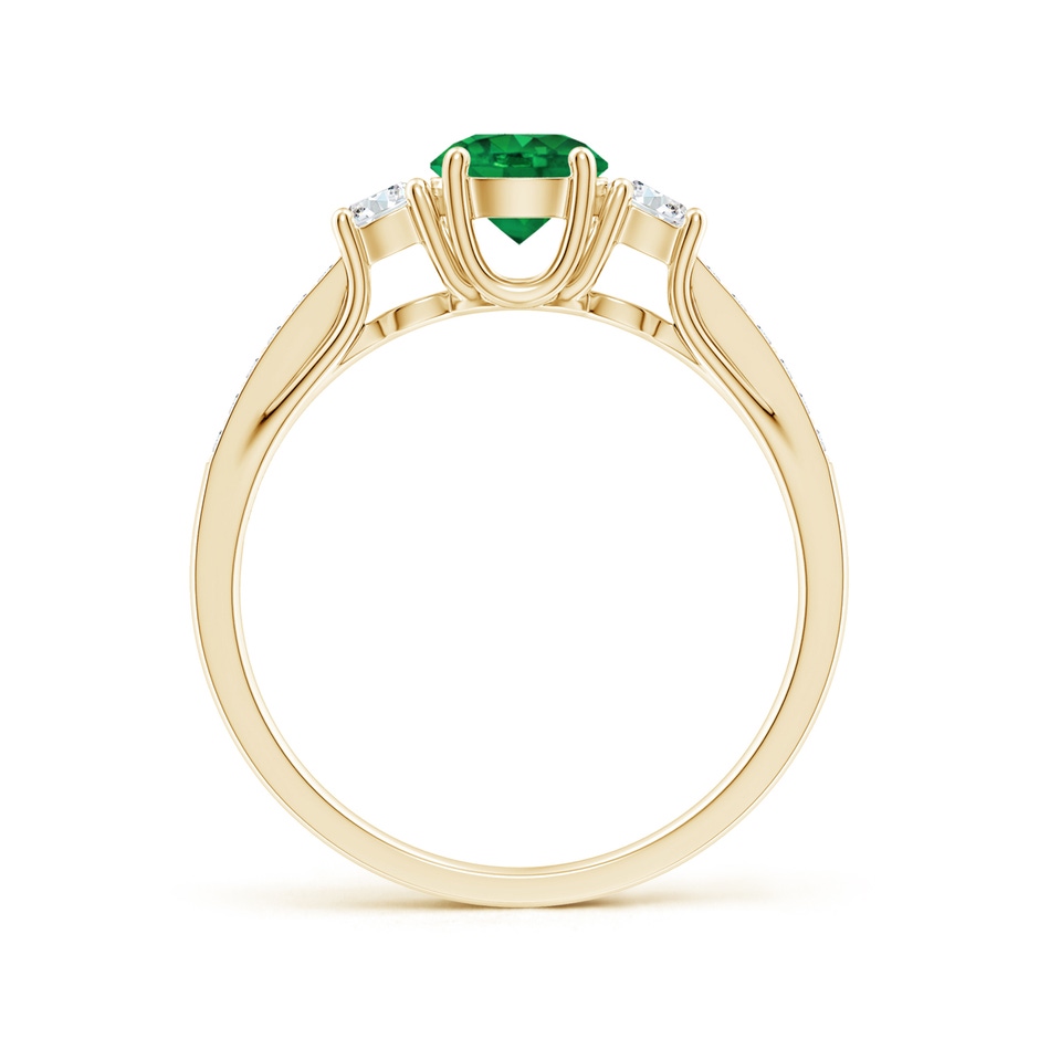 5mm AAA Classic Prong Set Round Emerald and Diamond Three Stone Ring in Yellow Gold product image