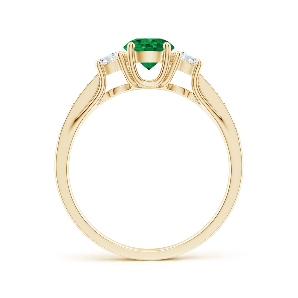 5mm AAA Classic Prong Set Round Emerald and Diamond Three Stone Ring in Yellow Gold - side 199