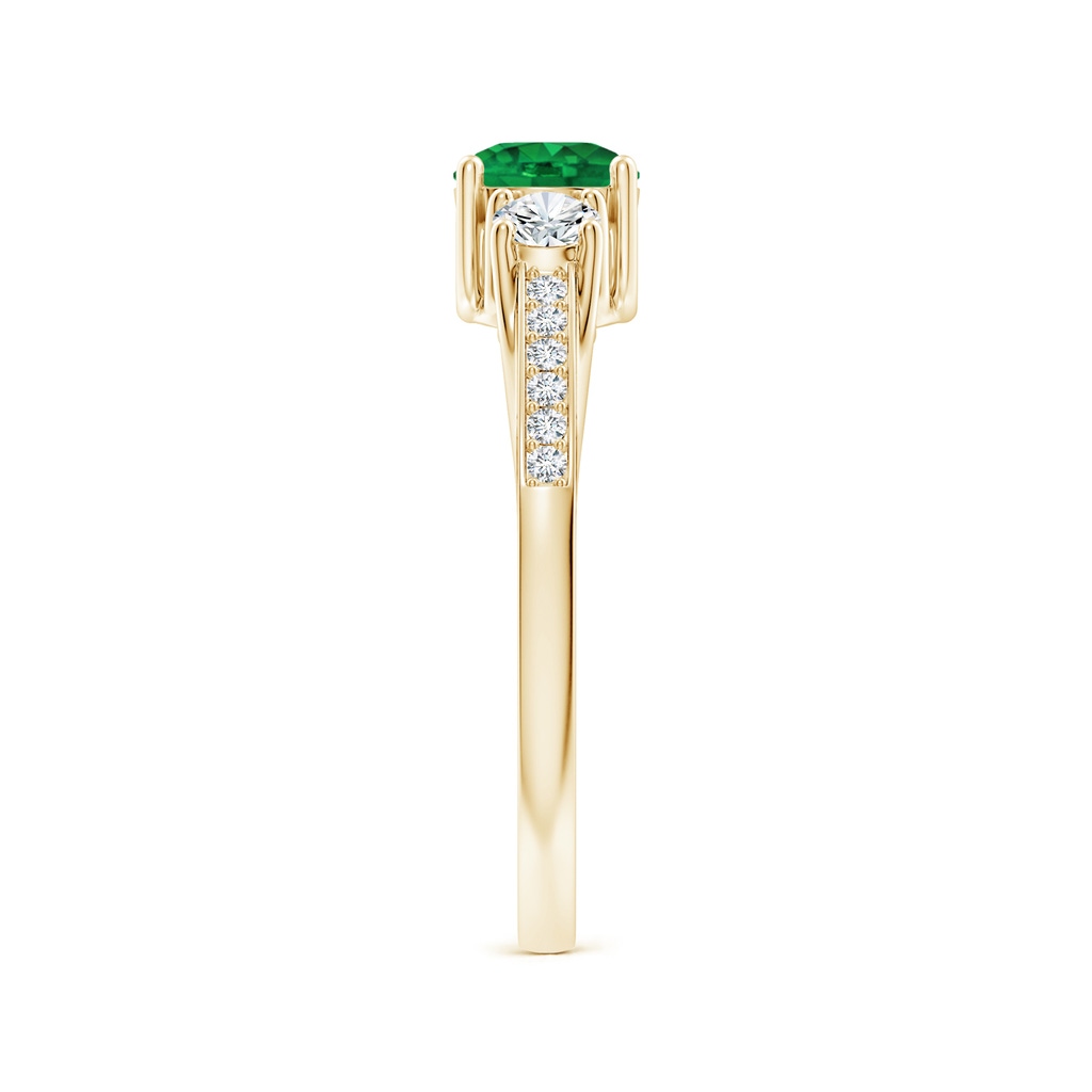 5mm AAA Classic Prong Set Round Emerald and Diamond Three Stone Ring in Yellow Gold Product Image