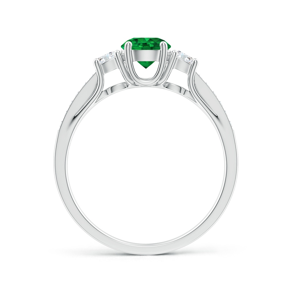 5mm AAAA Classic Prong Set Round Emerald and Diamond Three Stone Ring in 18K White Gold - side 199