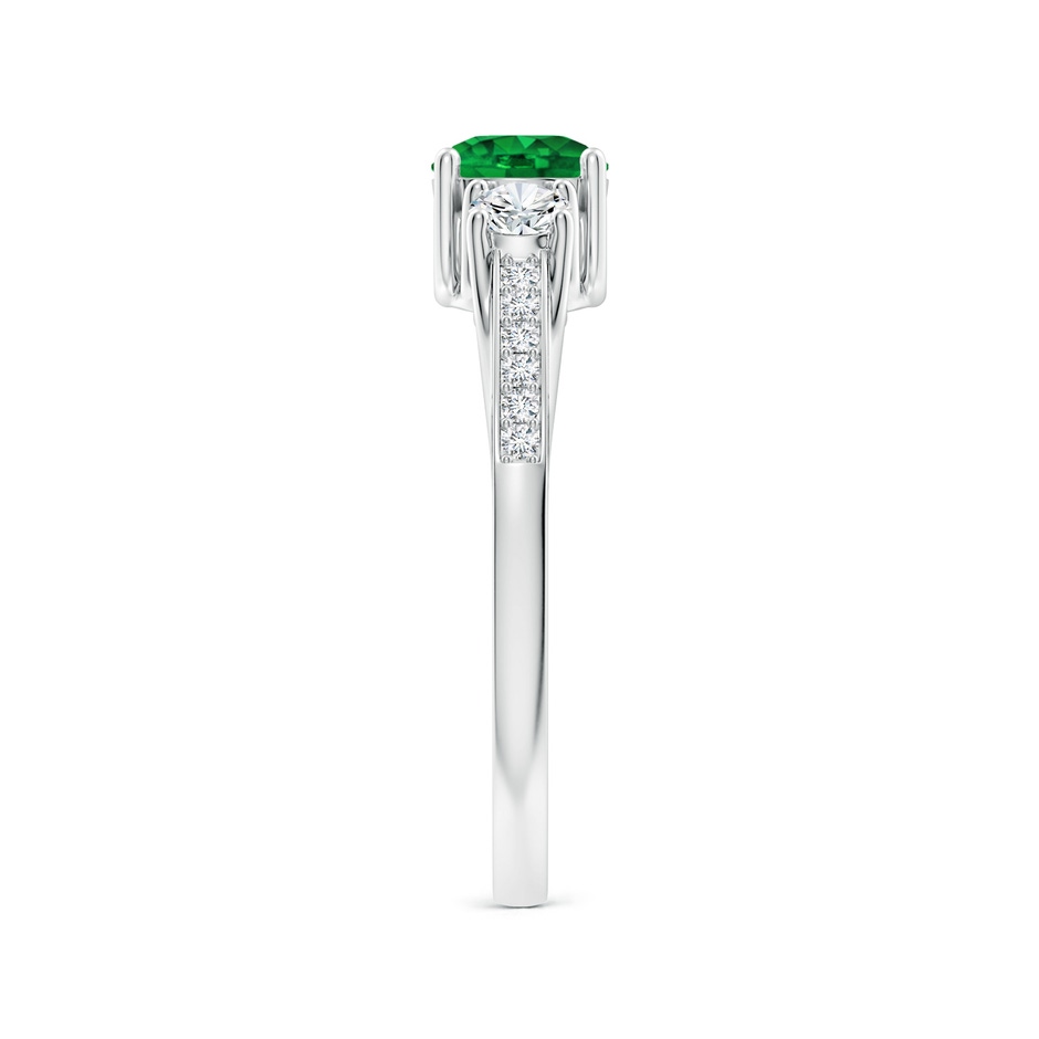 5mm AAAA Classic Prong Set Round Emerald and Diamond Three Stone Ring in P950 Platinum side 299