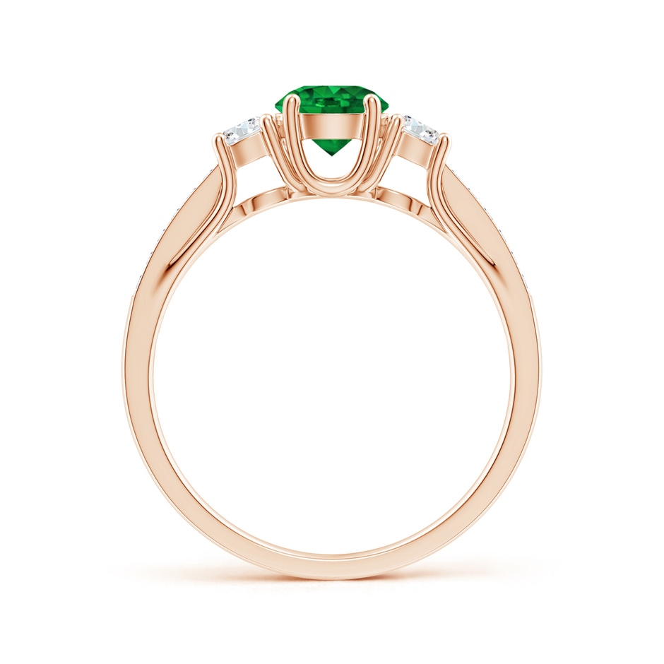 5mm AAAA Classic Prong Set Round Emerald and Diamond Three Stone Ring in Rose Gold side 199
