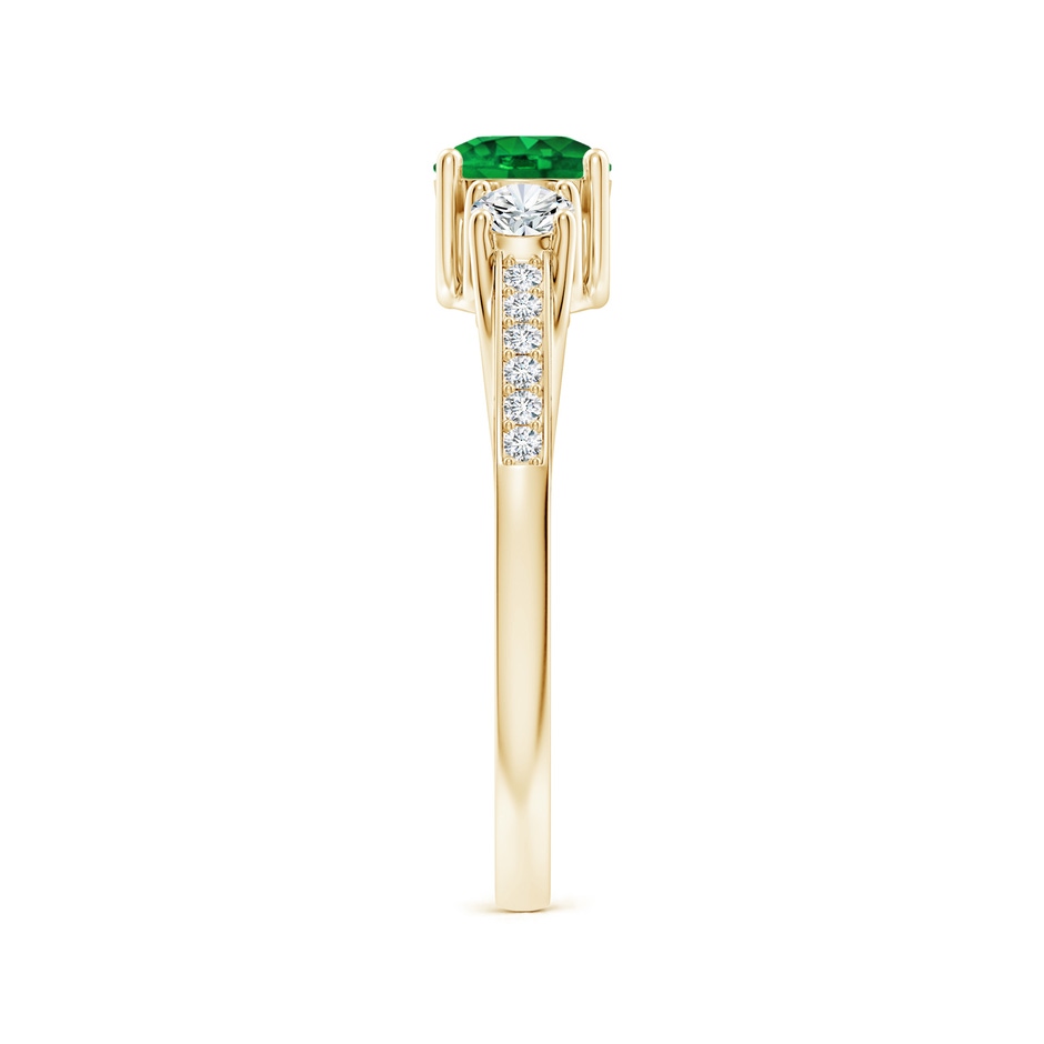 5mm AAAA Classic Prong Set Round Emerald and Diamond Three Stone Ring in Yellow Gold side 299