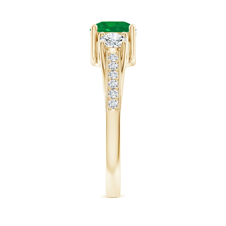 6mm AA Classic Prong Set Round Emerald and Diamond Three Stone Ring in 18K Yellow Gold side 299
